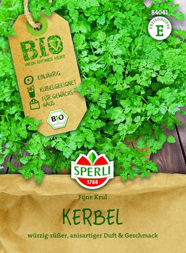 Sperli BIO Kerbelsamen "Fijne Krul" 84041, Kräutersaat | Für Suppen & Salate, Kräutersamen für Freiland & Hochbeet, schnellwachsend, Kräuter, aromatisch, einjährig