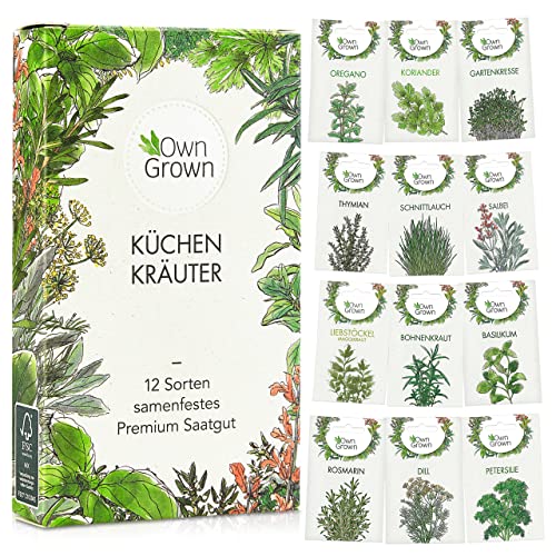 OwnGrown Kräuter Samen Set 12 Sorten Garten und Küchenkräuter - Petersilie, Kräuter der Provence, italienische Kräuter, Koriander Samen, Dill, Kräutersamen für Balkon, und Hochbeet