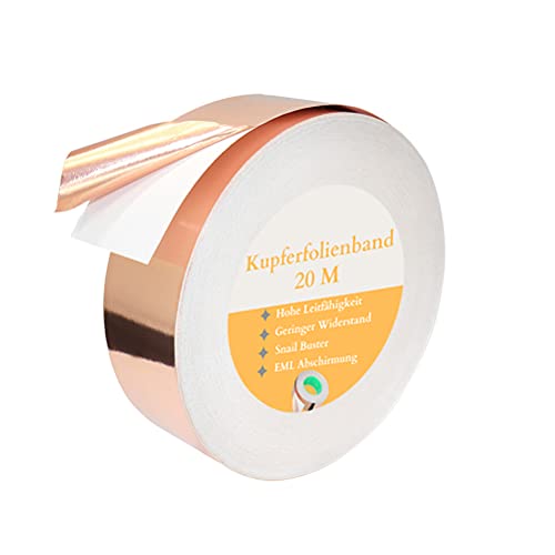 DTnewsun Kupferband Gegen Schnecken,20m*30mm Kupferband,Einseitig Leitfähiges Selbstklebendes EMI Abschirmband,Für Gärten Verwenden,D.I.Y,Musikinstrumente